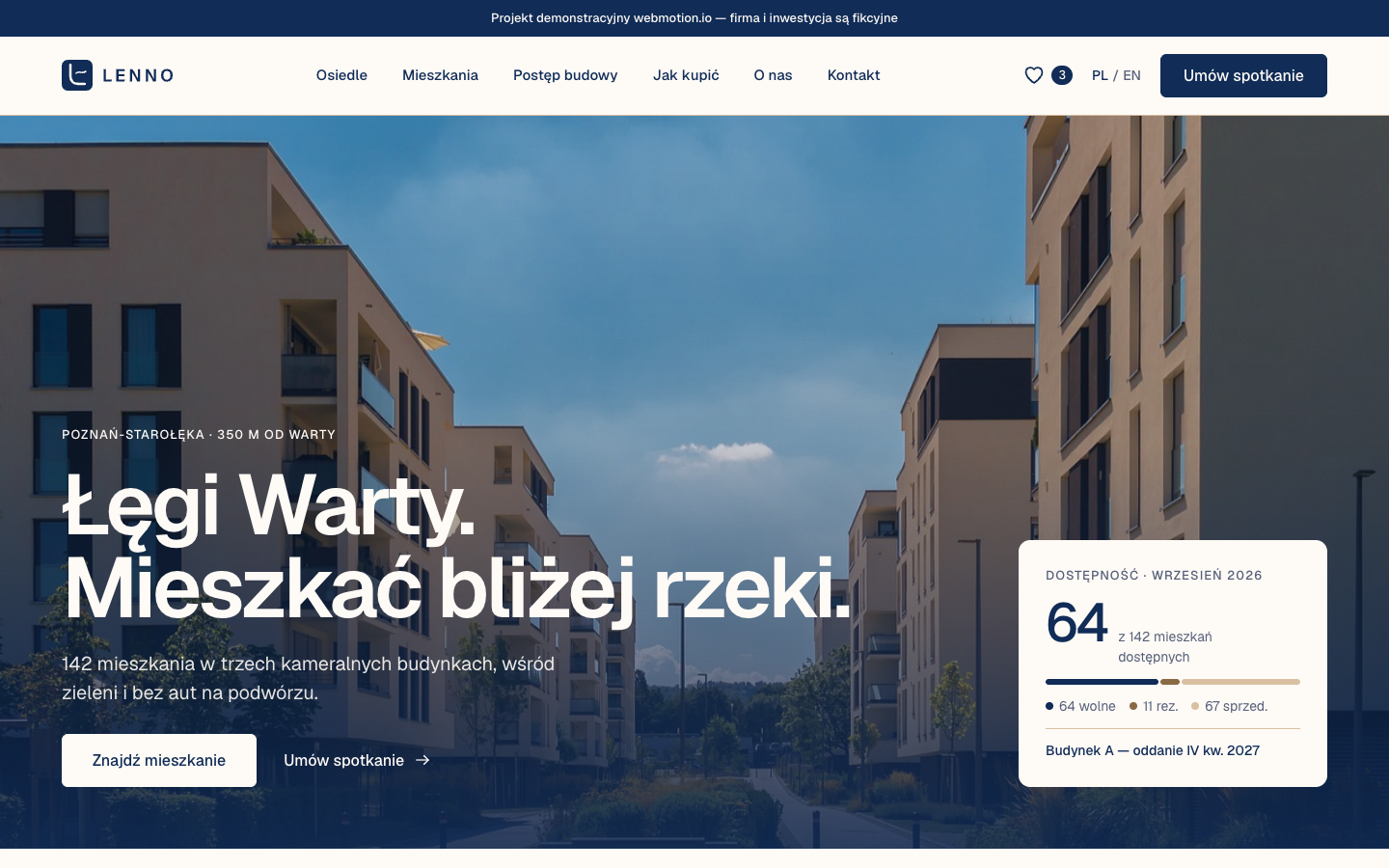 Strona główna Lenno — Łęgi Warty: zdjęcie osiedla i karta dostępności mieszkań